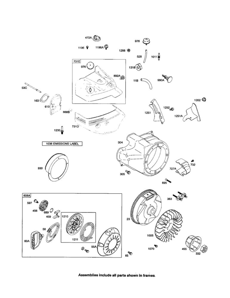 Rewind Starter/Flywheel Diagram and Parts List for 20P400 0015-0019 Briggs and Stratton Engine